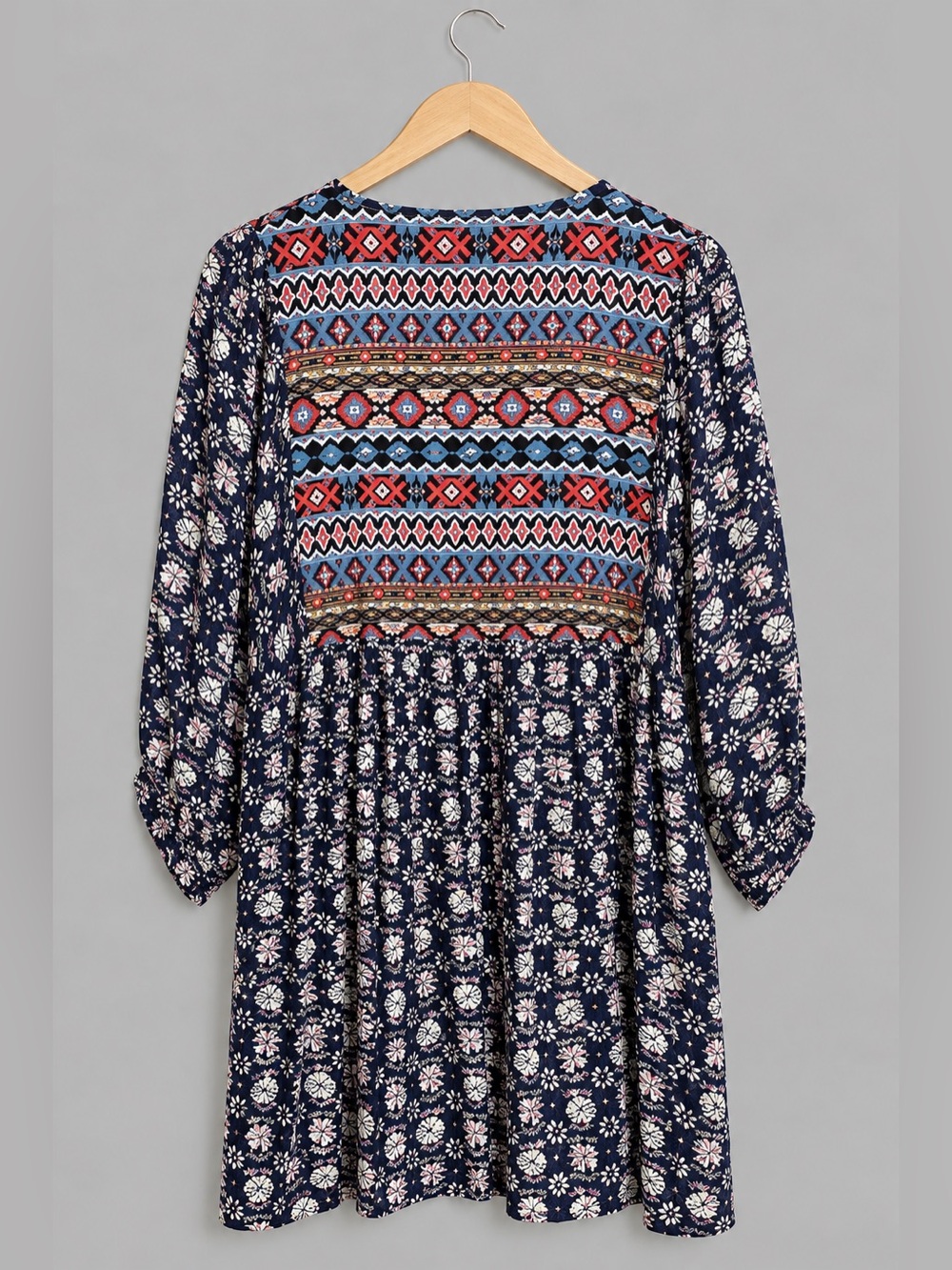 Umgee Boho Mixed Print Floral Dress Navy Size 1X 32” Excellent - Picture 3 of 5